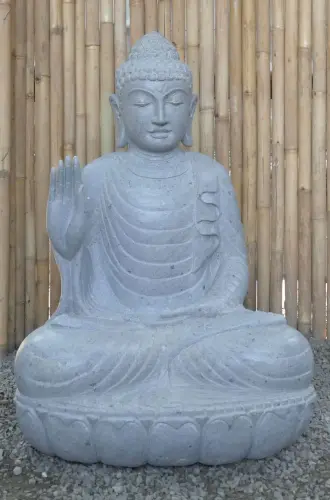 Product image of the product “Seated Buddha made of Riverstone in Abhaya Position - gesture of fearlessness, H.100 cm, natural. ”